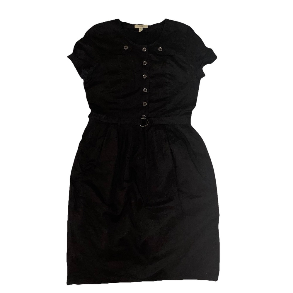 Burberry London Dress Women's 4 Black Cotton Belted Trench Career Academia - Picture 2 of 12